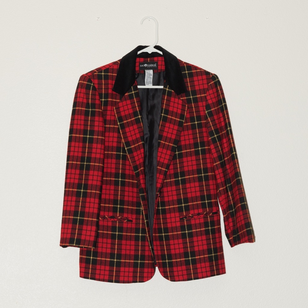 Sag Harbor petite red and black wool plaid blazer